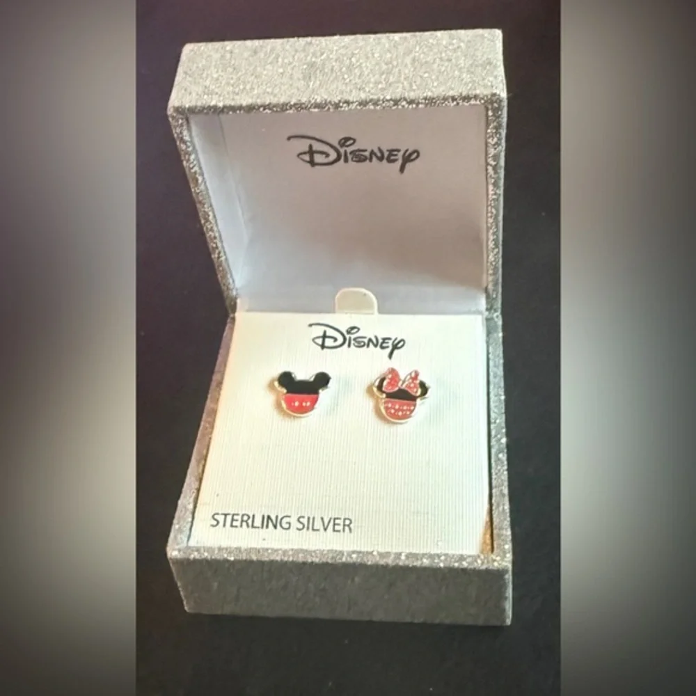 Disney Silver Mickey and Minnie Mouse Stud Earrings NWT